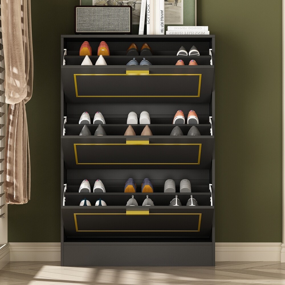 Fold Out Shoes Cabinet Storage Cabinet Dresser Chest(Black/White)