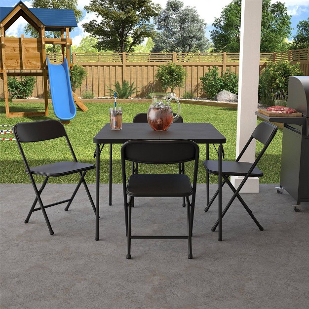 Cosco 5pc Solid Resin Center Fold Table And Chair Dining Set Black