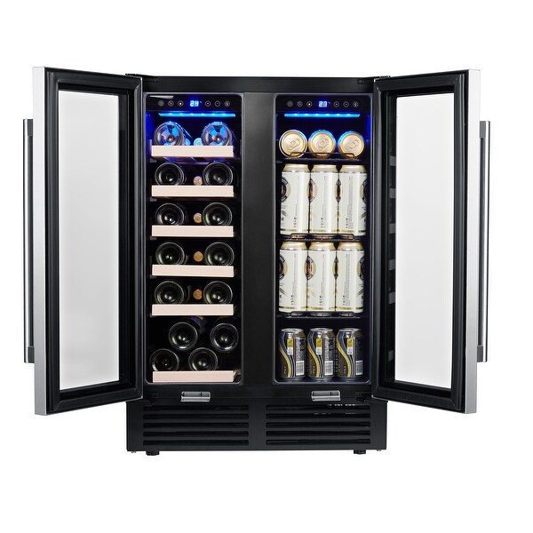 24'' Wine Cooler Refrigerator - Dual Zone Built-in or Freestanding Fridge with Stainless Steel Tempered Glass Door