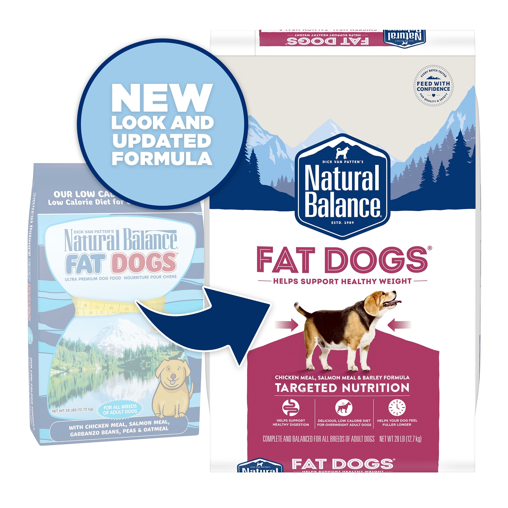 Natural Balance Fat Dogs Chicken Meal， Salmon Meal  Barley Formula Adult Dry Food， 28 lbs.