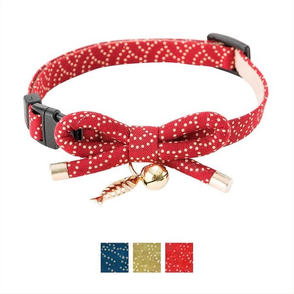 Necoichi Zen Gold Fish Charm Cotton Breakaway Cat Collar with Bell