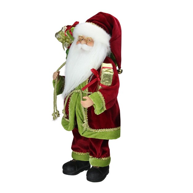 Red And Green Grand Imperial Santa Claus With Gift Bag Christmas Tabletop Figurine