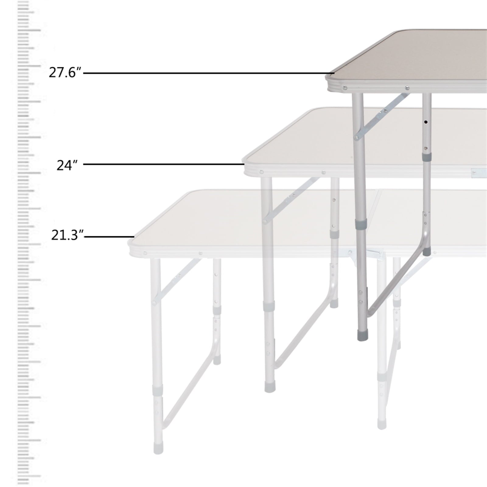 Outdoor Folding Table， Adjustable Height Aluminum Portable Tables w/ Handle， BBQ Folding Work Table， Folding Table for Indoor Outdoor Picnic Party Dining Camping Meeting， 70