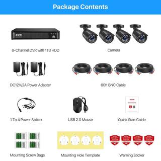 ZOSI 8-Channel 1080p DVR 1TB Hard Drive Security Camera System with 4 Wired Bullet Cameras 8CN-106B4S-10US