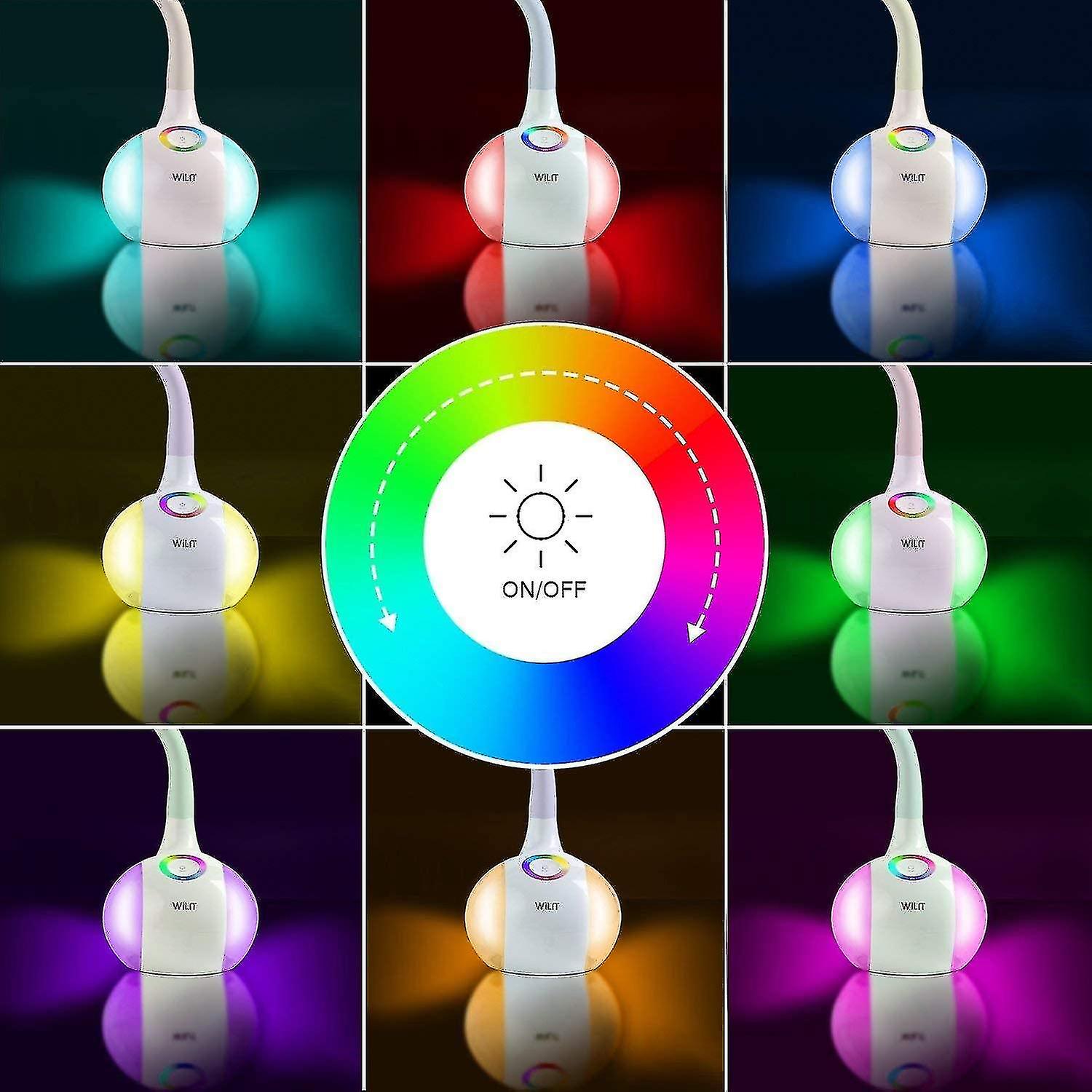 Kids Desk Lamp With 256 Rgb Nightlight，bedside Lamp Dimmable， Touch For Color Light And 3 Brightness Levels，5w， White