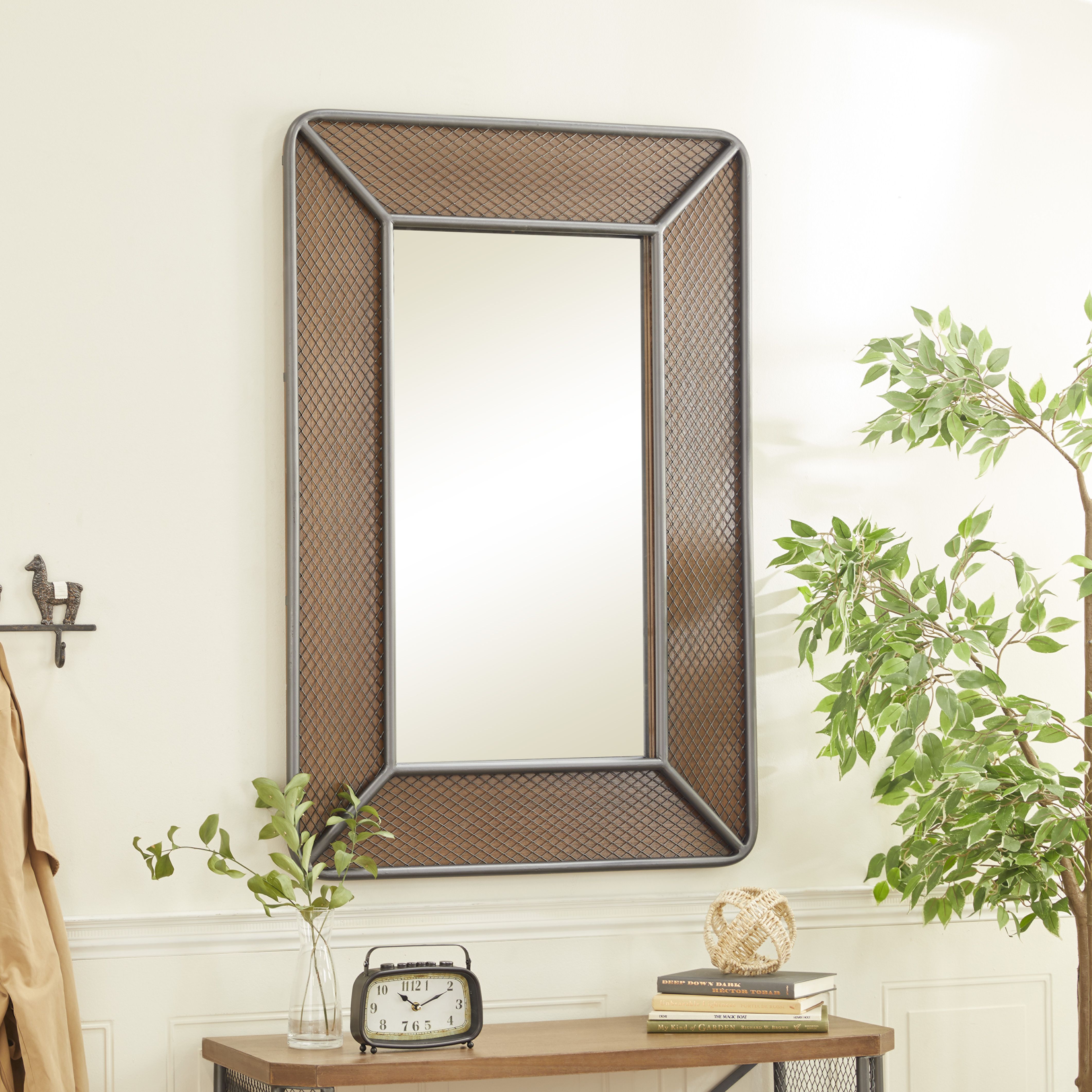 Brown Wood Industrial Wall Mirror 31quot x 47quot