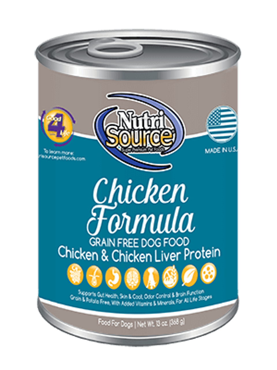 NutriSource Chicken Formula Grain Free Canned Dog Food， 13 Oz.