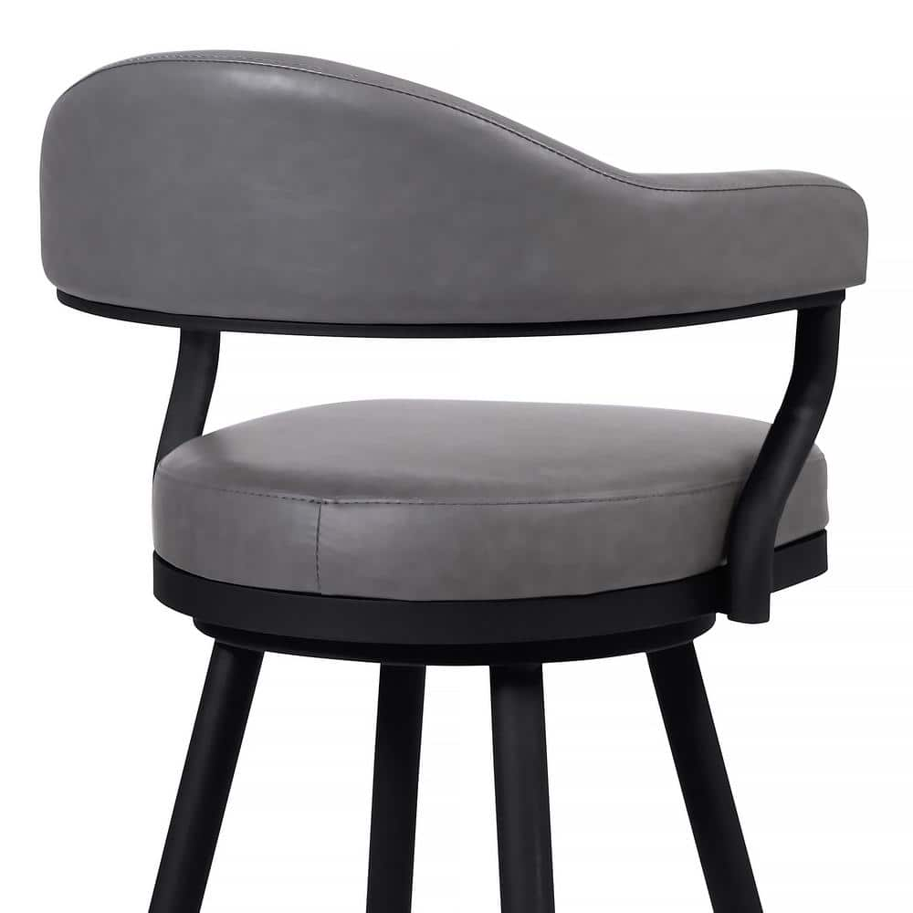 Armen Living Amador 30 in. Bar Height Bar Stool in a Black Powder Coated Finish and Vintage Grey Faux Leather 721535747016