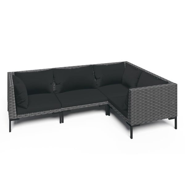 4 Piece Patio Lounge Set with Cushions Poly Rattan Dark Gray - Overstock - 36364681