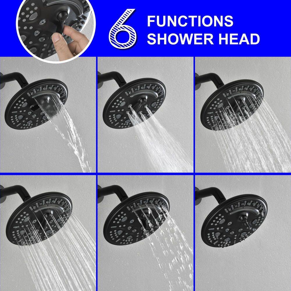 UKISHIRO One-handle 1.8 GPM 6-Spray Shower Head and Tub Faucet with Pop-up Diverter in Matte Black (Valve Included) SMDJEN8571112012