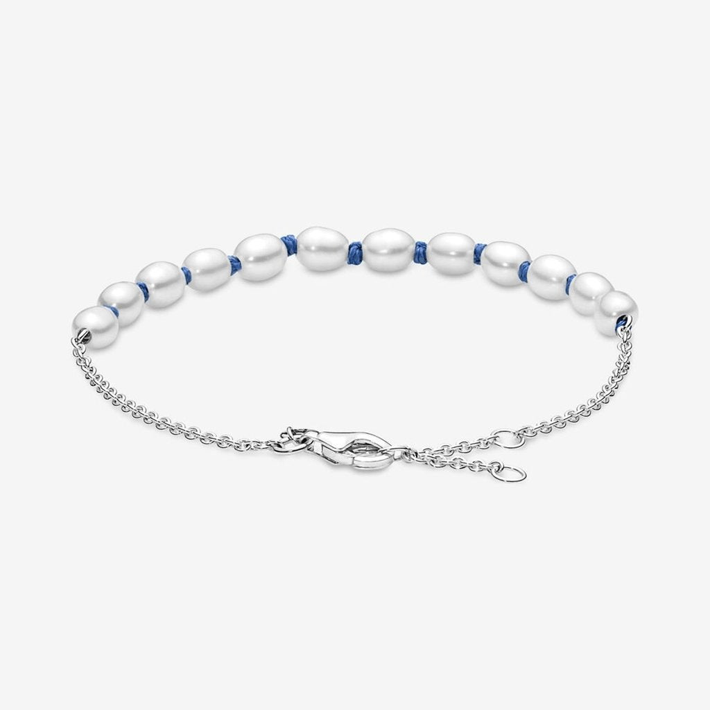 PANDORA  Freshwater Cultured Pearl Blue Cord Chain Bracelet