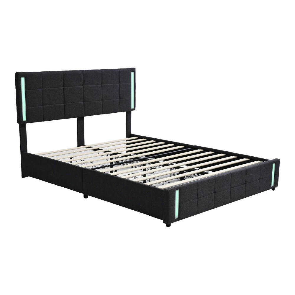 Queen Size Upholstered Platform LED Bed Frame