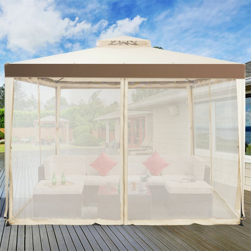 10 x 10 FT Patio Steel Gazebo with Netting, Vented Outdoor Canopy Gazebo Tent for House Party