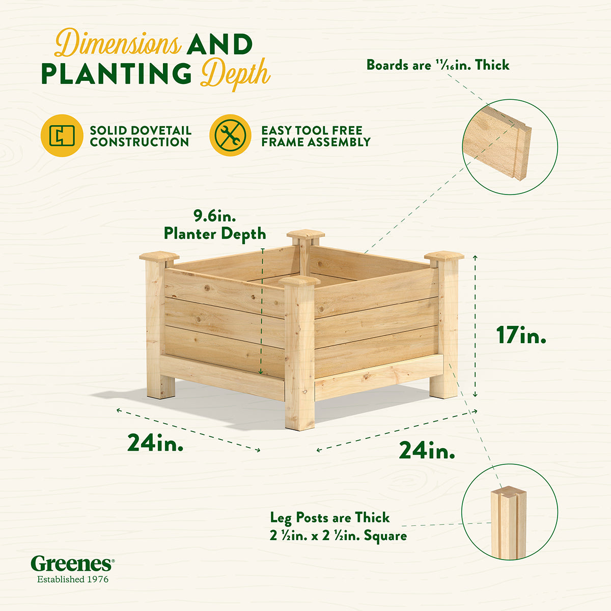 Greenes Fence Original Cedar Elevated Planter, 24" x 24" x 17"