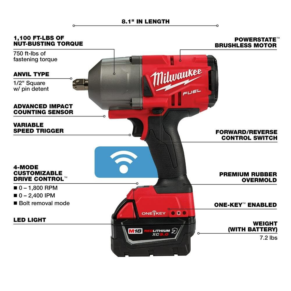 Milwaukee M18 FUEL with ONE-KEY High Torque Impact Wrench 1/2