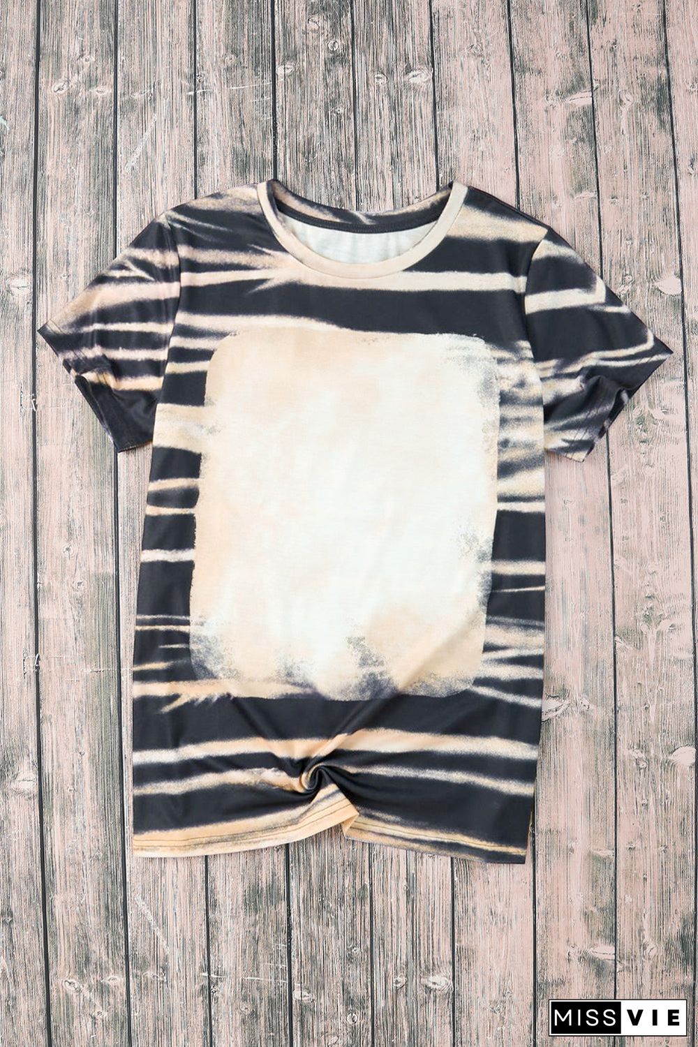 Tie Dye Stripe Print Bleached T-Shirt