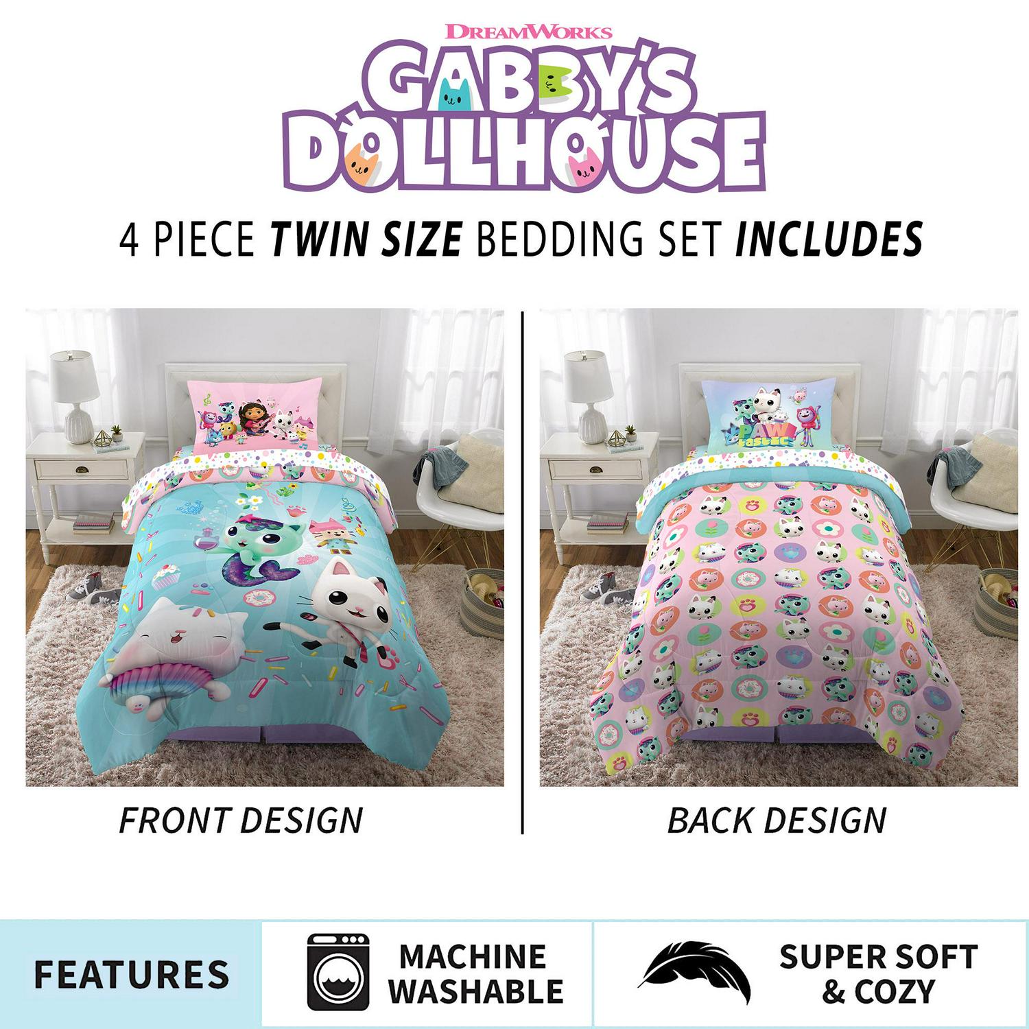 Gabby8217s Dollhouse Kids Twin Full Bed in a Bag Comforter and Sheets Pink and Blue DreamWorks  Crowdfused