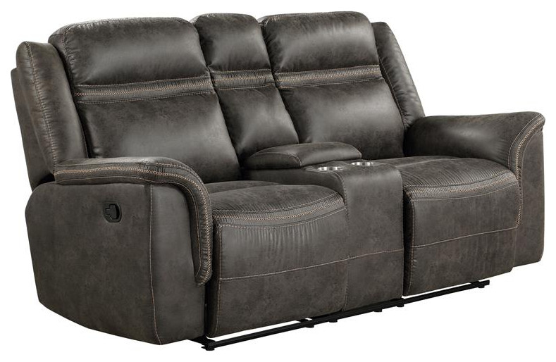 Lexicon Boise Microfiber Double Reclining Love Seat with Center Console in Brown   Contemporary   Loveseats   by Homesquare  Houzz