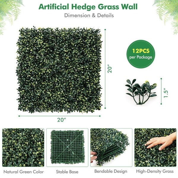 12 Pcs Artificial Peanut Leaf Hedges Panels 20 x 20 Fence Wall Plant