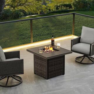 Nuu Garden 32 in. Square Wicker Fire Pit Table Outdoor Propane Gas Fire Pit Table Brown AF018