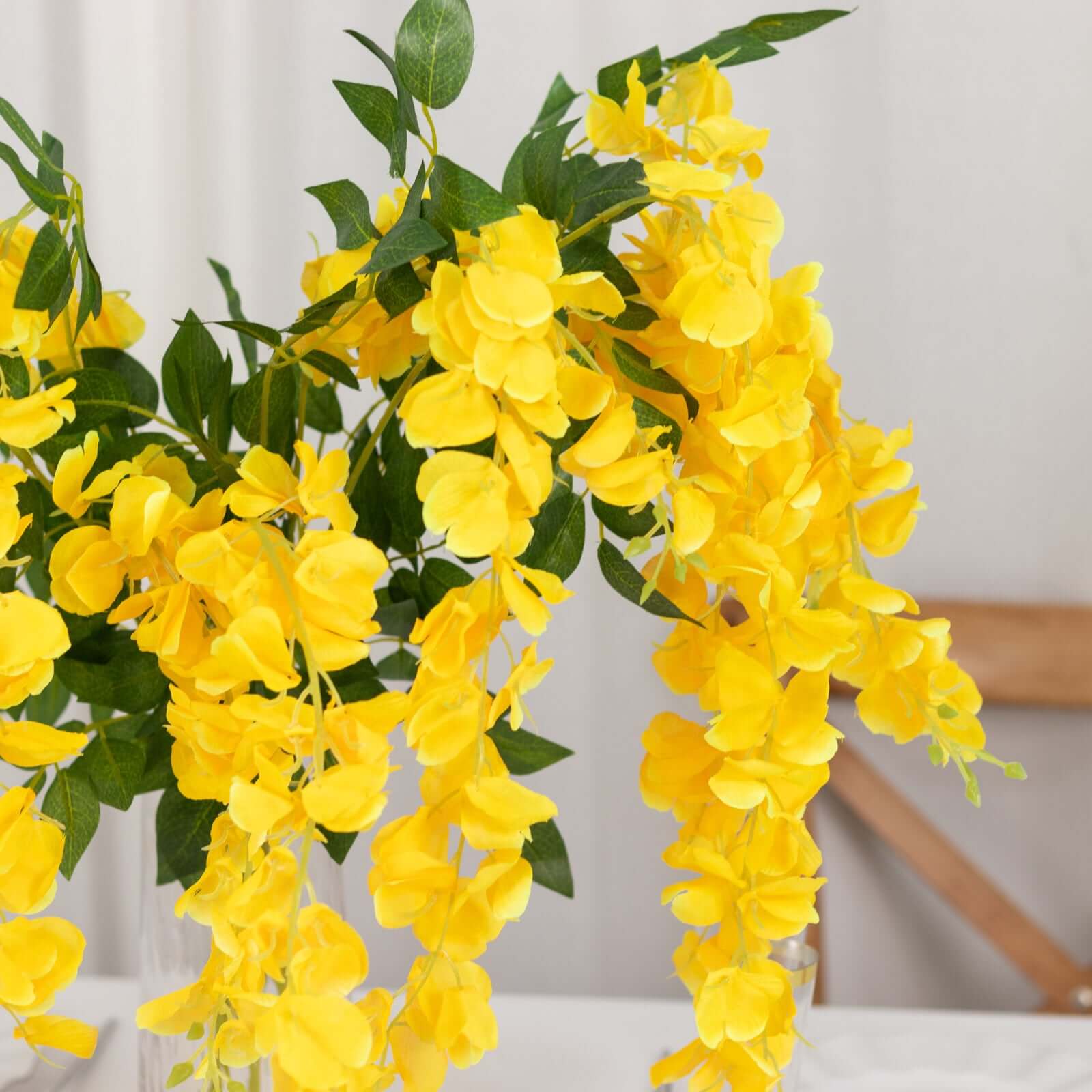 5 Pack Yellow Artificial Silk Hanging Wisteria Flower Vines 44