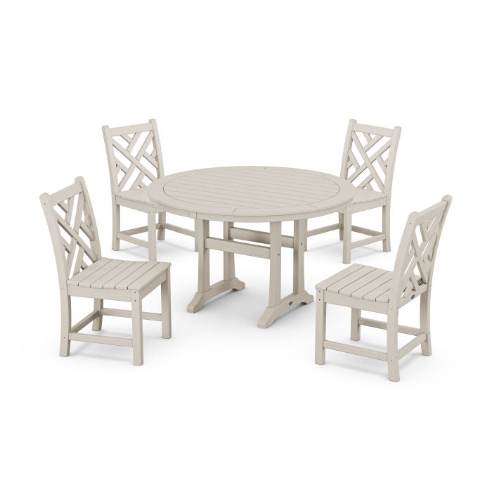 Polywood Chippendale Side Chair 5-Piece Round Dining Set With Trestle Legs PWS1117-1