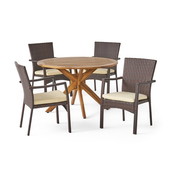 Stamford Outdoor 5 Piece PE Wicker Dining Set with Circular Table by Christopher Knight Home