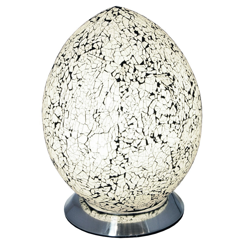 Febland LM74W White Mosaic Glass Vintage Egg Table Lamp 30cm