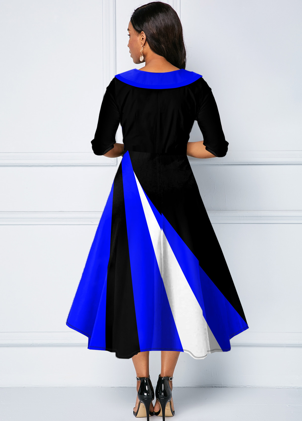 Contrast Geometric Print Decorative Button Dress