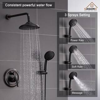 CASAINC 3-Spray Patterns 8.3 in. Wall Mount Dual Shower Heads in Spot Resist Oil-Rubbed Bronze HM-B207-SQ-ORB