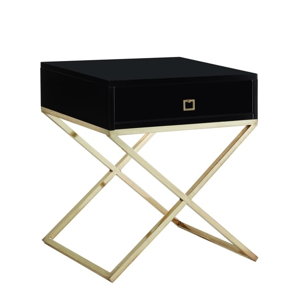 Foster Square Lacquer X-Legs Accent Table/ Nightstand with Drawer