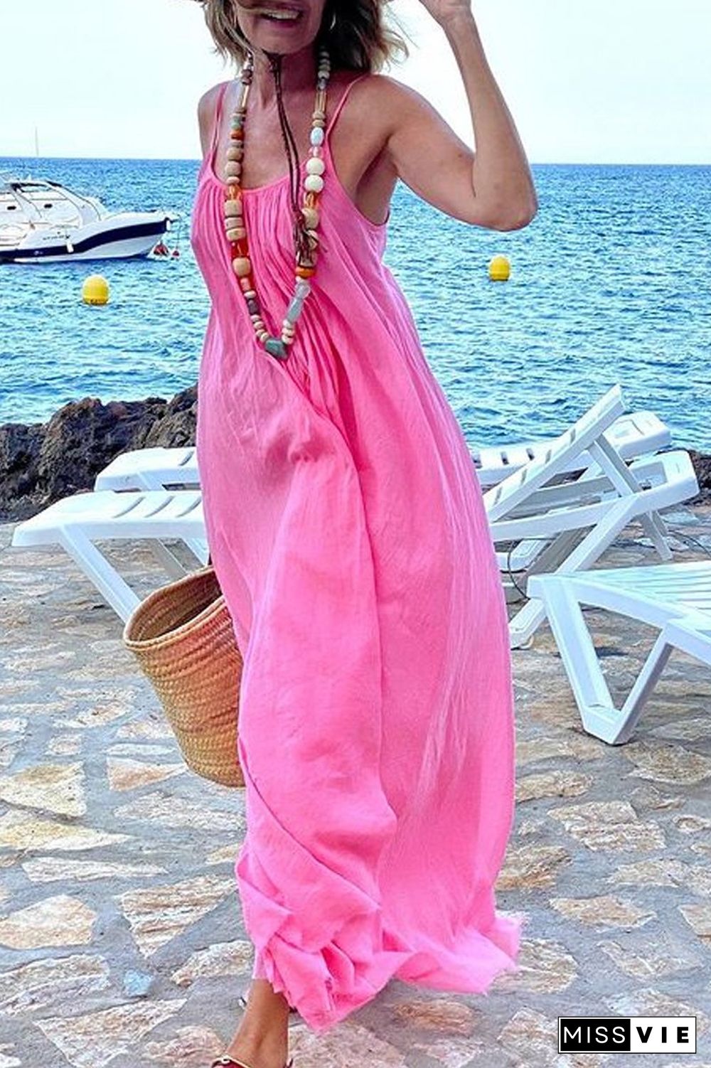 Vacation Chiffon Solid Color Sling Dress