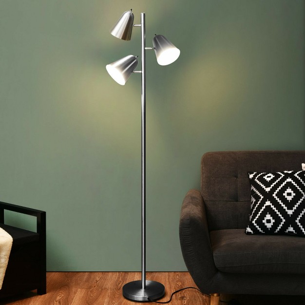 Mid Century Modern Floor Lamp 3 Light Tree Standing Tall Pole Lamp W 3 Led Bulbs amp Adjustable Heads nickel