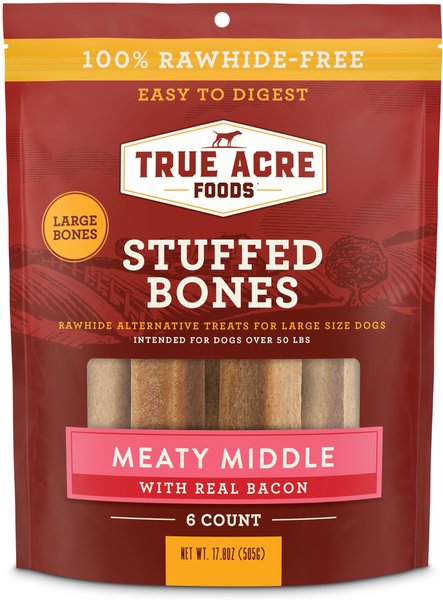 True Acre Foods Large Stuffed Bone Treats Meaty Middle Made with real Bacon