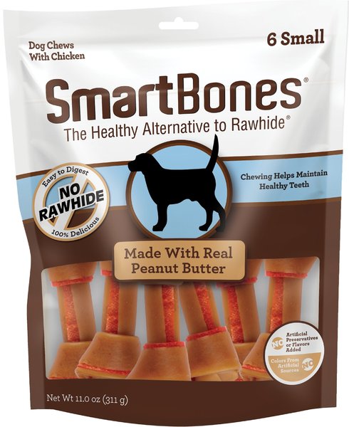 SmartBones Peanut Butter Small Chews Dog Treats， 6 count