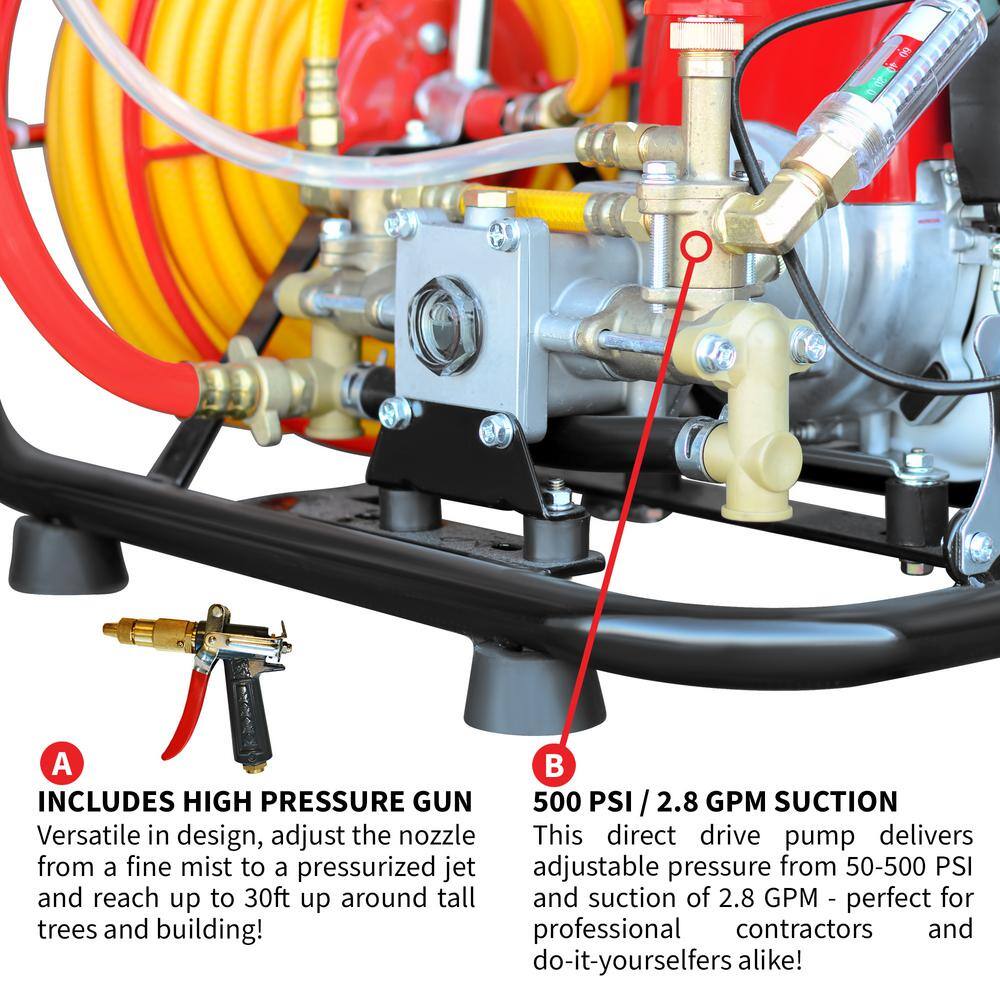 Tomahawk Power 1.3 HP Skid Sprayer Barrel Mount Only with Honda GX35 100 ft. Hose and 500 PSI Pump for Pest Control TBS500