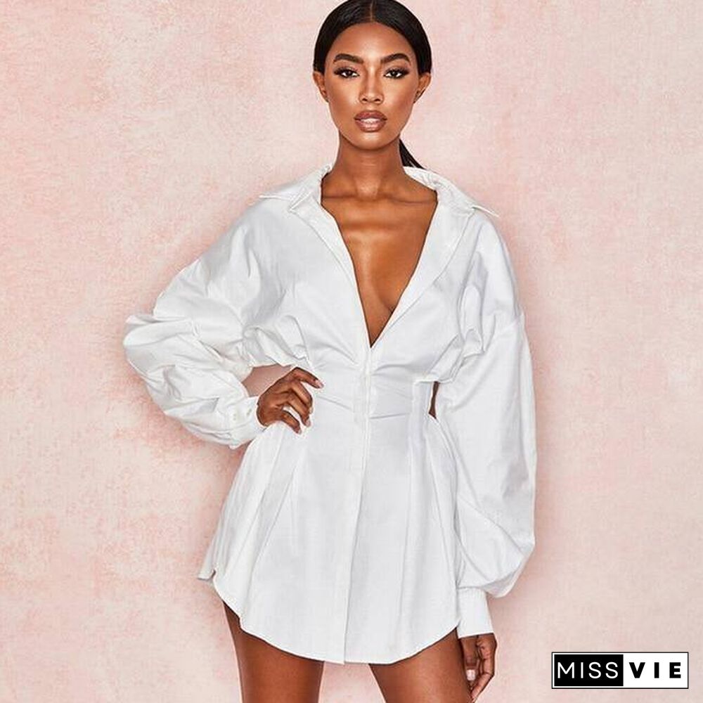 Women Sexy V neck Long Shirts Female Ladies Long Sleeve Shirt Beach Dresses Elegant Sexy Party Blouse