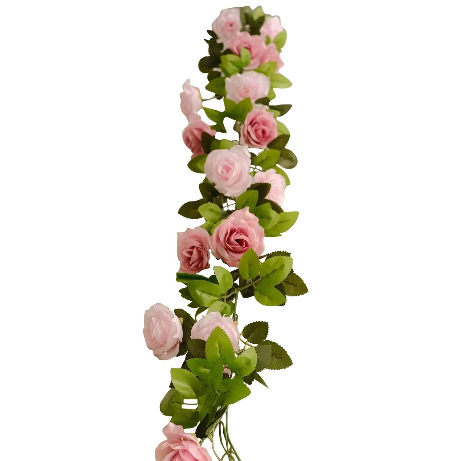 2 Pack Blush Dusty Rose Artificial Silk Mini Rose Vines Hanging Flower Garland with 26 Flower Heads - 7ft