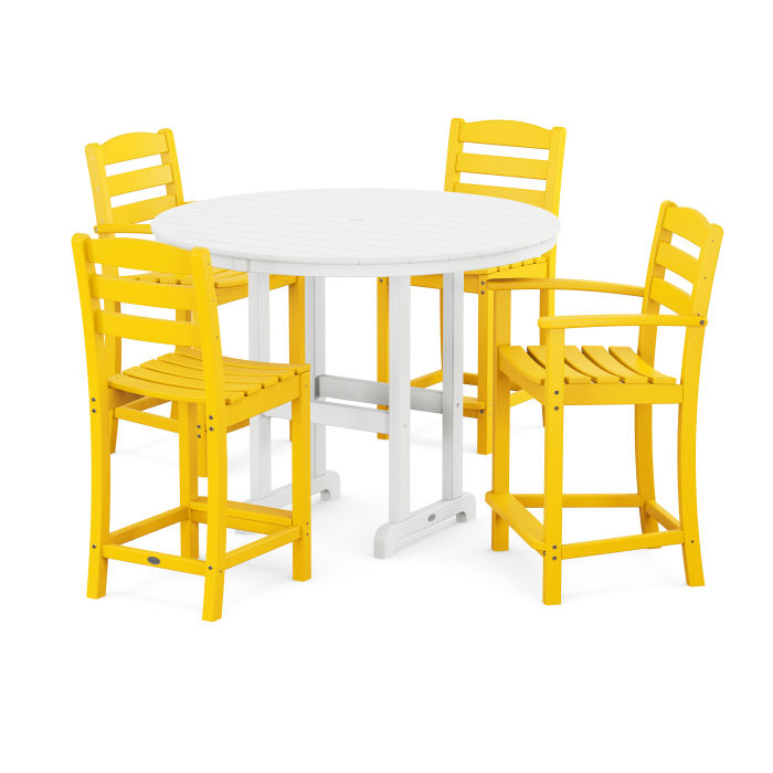 Polywood La Casa Café 5-Piece Round Farmhouse Counter Dining Set PWS254-1