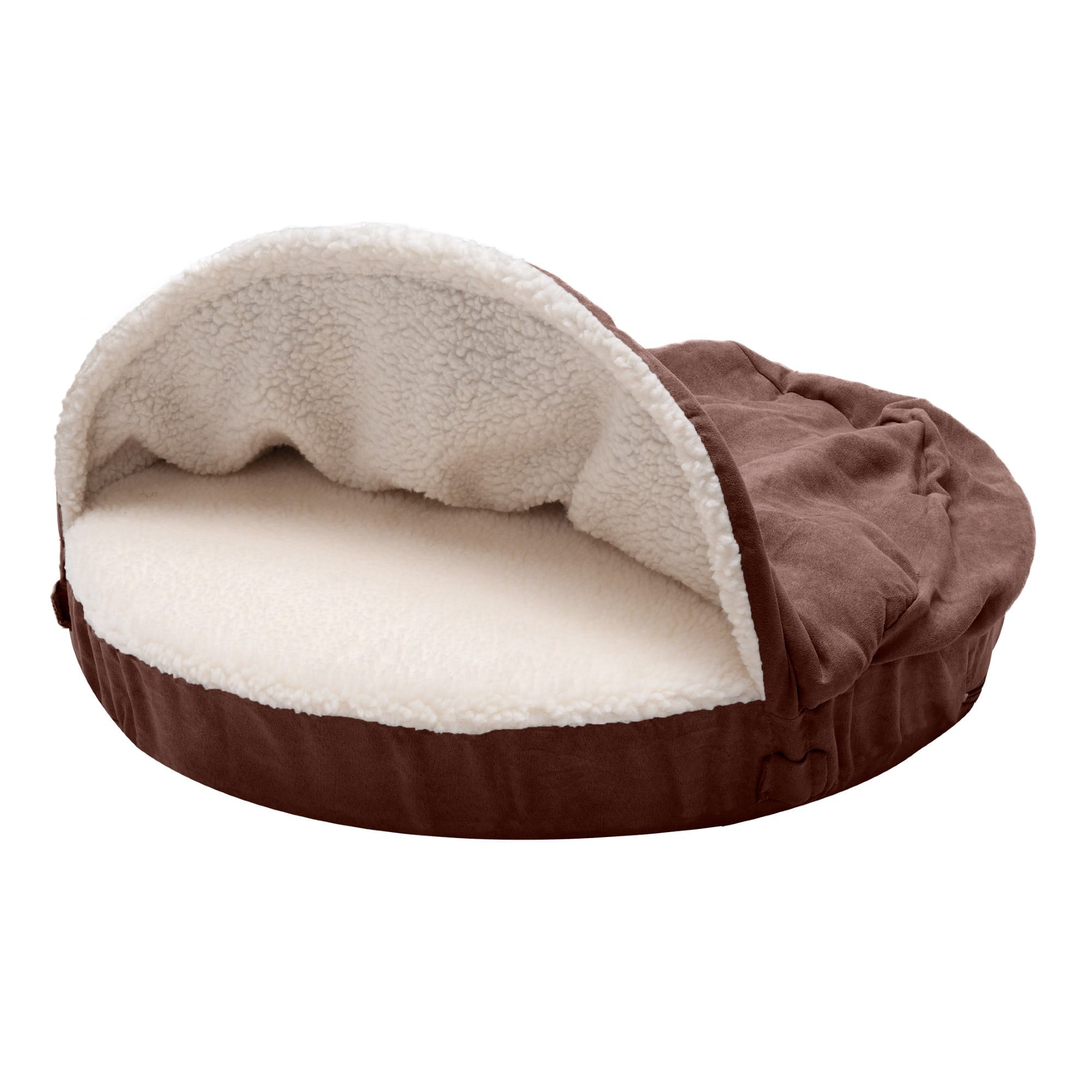 FurHaven | Orthopedic Faux Sheepskin Snuggery Burrow Pet Bed for Dogs and Cats， Espresso， 26-Inch