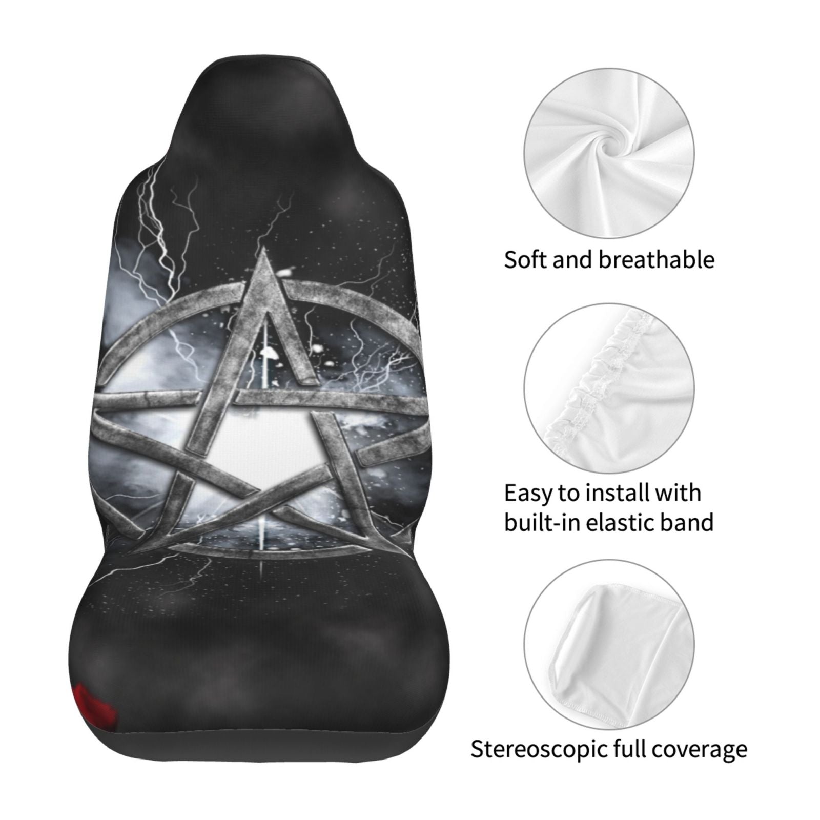 TEQUAN Front Seat Covers， Gothic Fantasy Pentagram Petals Pattern 2 Piece Car Seat Cover Fit Most Car SUV Truck Van