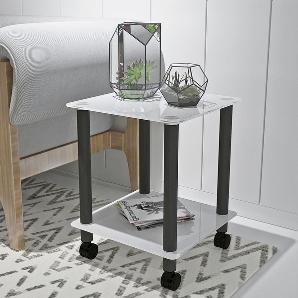 2-Tier Glass Metal Side Table with Storage Shelve