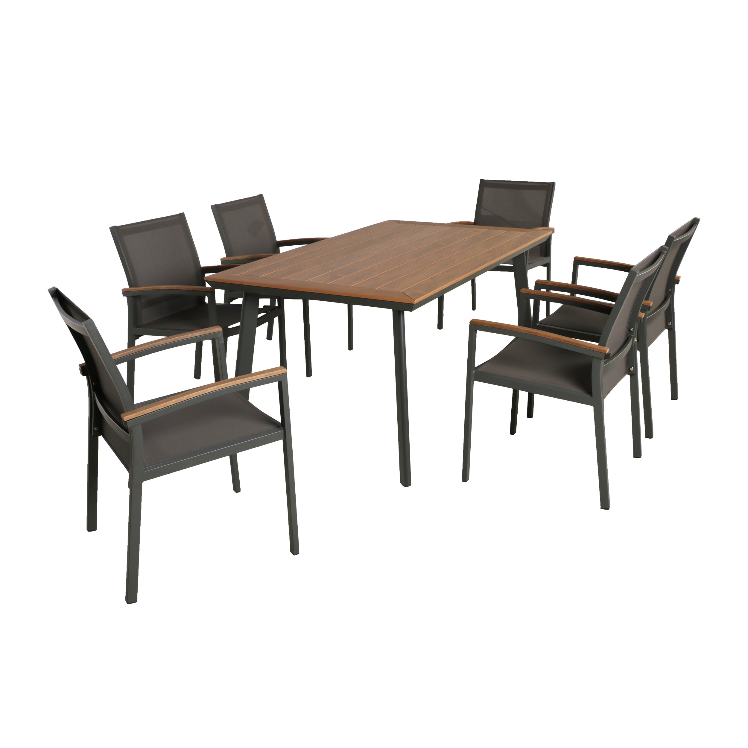 Simon Outdoor 7 Piece Aluminum and Mesh Dining Set with Wood Top