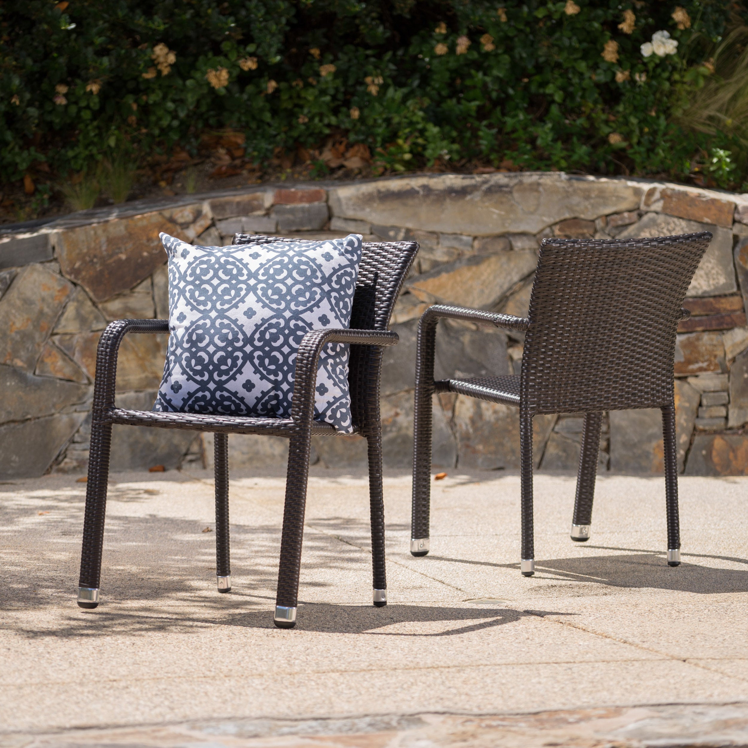 Dylan Outdoor Wicker Armed Aluminum Framed Stack Chairs (Set of 2)