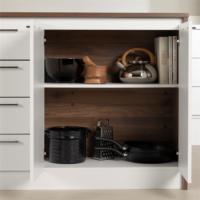 Myro Kitchen Island Natural Walnut and White