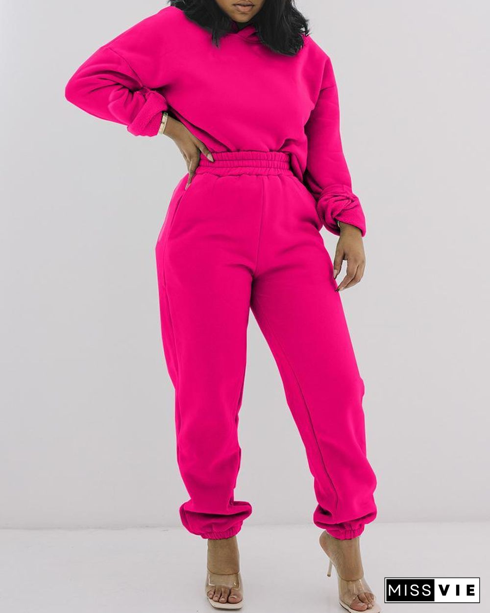 Plain Long Sleeve Top & Pants Set P13997