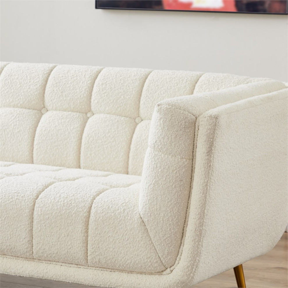 Alosio Luxury Modern Tufted Boucle Fabric Living Room Cream Couch   Midcentury   Sofas   by Homesquare  Houzz