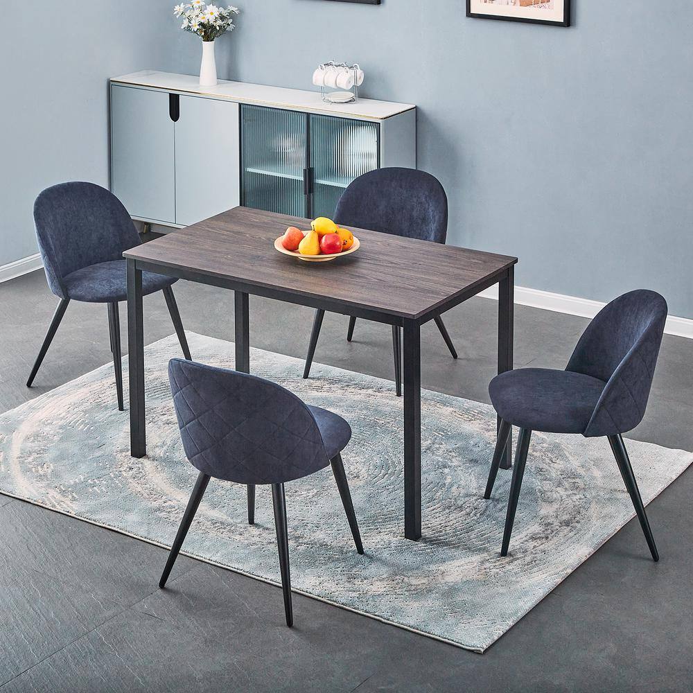 Homy Casa Brandt Zomba Blue 5-Pieces Rectangle Mdf Walnut Top Dining Table Chair Set With 4-Upholstered Dining Chair BRANDT WALNUT120+ZOMBA TERRY F BLUE