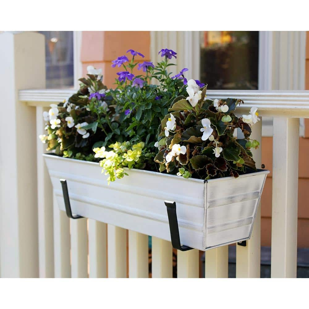 ACHLA DESIGNS 22 in. W Cape Cod White Small Galvanized Steel Flower Box Planter With Wall Brackets C08W-WM