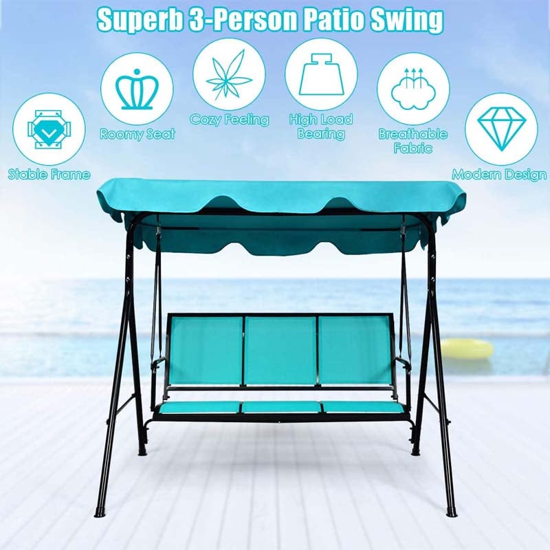 3-Person Metal Outdoor Patio Porch Swing Lounge Chair Bench Glider with Adjustable Canopy